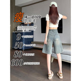 Cement Gray Hole Five-Point Jeans Women 2026 Summer Thin Loose Pear-Shaped Trousers Nostalgic 5 Points Shorts
