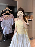 Design-Sense Collared Bare Shoulder Drawstring Top Women's Summer New Slimming Niche Small Collection Thin Short-Sleeved T-Shirt