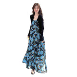 2025 New French Seaside Holiday Dress Textured Blue Color Sleeveless Sling Dress Women's Summer