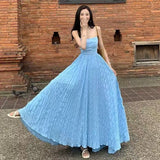 Beautiful Beach Dress Dopamine Blue Slings Bare Back Dress Temperament Swing Dress Swing Dress Flowing Seaside Holiday Wind