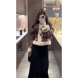 2025 Autumn And Winter New Christmas Small Fragrant High-End Lattice Warm Doll Collar Short Coat Cotton Clothes