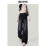 Black-Gray High-Waisted, Narrow-Legged Jeans Women's Autumn/Winter 2025 Winter New Thin Drag Straight Trousers