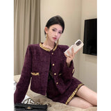 Famous Temperament Small Fragrant Suit Rich Man's Golden Feeling Hepburn Purple Light Luxury High-End Coat Half-Dress Dress A Complete Set