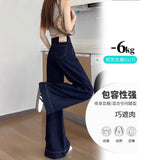 Denning Blue Broad-Legged Jeans Women's Autumn And Winter 2025 New High-Rise Straight Barrel Thin Loose Hanging Mop
