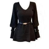 Fat MM Black V-Neck Waist T-Shirt Women's Autumn And Winter New Long Sleeves Threum Thin Tops Winter Japanese Korean Retro Wear