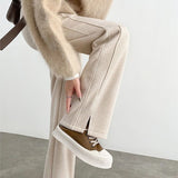 Characters Plus Velvet 2026 Trousers Women's Autumn And Winter New Hairs, Open Fork Pants Straight Thicken Banana Trousers Casual Women