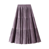 Autumn And Winter Pressure Folding Splicing Big Swing 100 Folded Skirt Autumn New Thin Fall Cake Dress 8958