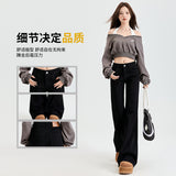 Black Low-Rise Micro-Horn Jeans Women 2025 Autumn And Winter New Loose Thin Not Close Legs Broad Leg Hoes Horn Trousers