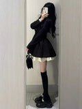 Fat Mm French High-End Temperament Black Suit Dress Women Autumn Large-Size Collection Waist Thin Princess Ponum Dress