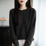 A Line Of Ready-Up Clothing Wool Blended 2026 Autumn And Winter New Women Loose Round Collared Collared Twisted Flower Inside The Bottom Knitting Shirt