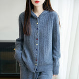 100% Pure Wool 2026 Autumn And Winter New Women's Loose Hooded Thick-Sling Knitted Sweater Jacket