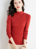 Fine-Woven Wool 2026 Autumn And Winter New Lady Body Half-High-Neck Solid Color Jersey Sweater