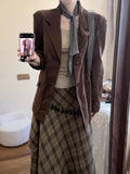 Autumn And Winter Three-Piece Suit Suit Jacket Girl Small Man Top + Tuxedo Lattice Skirt + Set Long-Sleeved T-Shirt