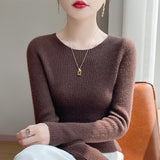 Line Ready-Upled Wool Blending 2026 Autumn And Winter New Women's Short Dress-Up Round Collar Pit Inside The Bottom Knitting Shirt