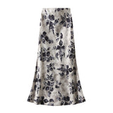 2025 New Fashion Tight Waist Retro Print Hanging Half-Body Skirt Fishtail Skirt Holiday Style 9939