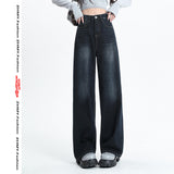 Blue-Gray Wide-Legged Jeans Women's New High-Waisted Loose-Hanging Straight-Fitting Trousers In Autumn 2025