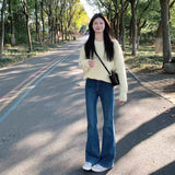 Black Granter Micro-Horn Jeans Women 2025 Autumn And Winter New Small Plus Thick High-Waisted Horseshoe Pants