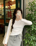Autumn Long-Sleeved T-Shirt Women Thin Bottom Shirt Drawstrings In The Bottom Shirt Slim Slimy Irregular Sweet Spicy Top