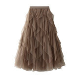 Autumn And Winter Korean Version Of Tight Waist Fashion Splicing Thin Mesh Splicing Irregular Long Waist Half-Body Skirt 8868