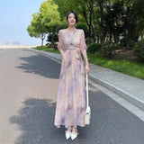 Broken Floral Dress Woman 2025 Summer New Design Temperament To Collect Waist Thin Tea Break French Style With Long Skirt