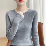 A Line Of Ready-On-Coat Wool Blended 2026 Autumn And Winter New Women's Short Loose Round Collar Solid Color With The Bottom Knitting Shirt