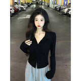 Design Folded Long-Sleeved T-Shirt Autumn 2025 New Body-Repair Small Collar Pure-Hearted Hot Girl Bottom Top