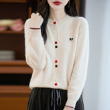100% Pure Wool 2026 Autumn And Winter New Lady Loose Collar Design Color Buckle Top Knitted Cardigan Jacket
