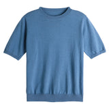 100% Cotton Sweating 2026 Spring And Summer New Round Collar Through Short T-Shirt Solid Five-Sleeve Temperament Knitted Shirt
