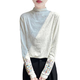Fine Spinning 2026 Spring Female New Designer Embroidery Small Collar Chinese Style Loose Bottom Knitting Shirt