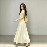 Beautiful Small Set 2026 Super Fire Age Reduction Temperament Mature Design Yellow T-Shirt Spliced Skirt Suit