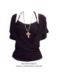 Fat Sister Short Sleeve Pure Desire V-Neck Waist Top Summer New Lace Hanging Neck Sling Hot Girl Two Sets Of Tide