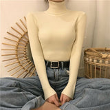 Black High-Neck Knitted Bottom Shirt Autumn And Winter Model Of Long Sleeves With A Female Sweater Slimming Clothes
