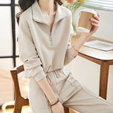 Casual Texture Sportswear Two Sets Of 2025 Autumn And Winter New Simple Collar Collar Trousers Women's Set