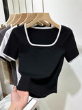 Black T-Shirt Women's Short-Sleeved Collar 2026 New Summer Color Niche Design Sense Hit The Bottom Of The Top Of The Shirt