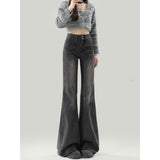 Black-Gray Micro-Horn Jeans Women 2025 Trend With New Autumn And Winter High Waist Thin Small Trumpet Pants