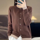 Fine-Woven Wool 2026 Autumn And Winter Women's New Loose Round-Neck Color Short Fake Two Bottom Blouse Knitted Open Shirt