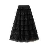 Autumn And Winter New French Gentle Design Lotus Leaf Side Mesh Cake Half-Body Unkempt Dress Woman 0302