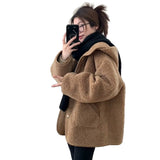 Camel Color Small Fragrant Lamb Wool Coat Woman 2025 Autumn Feeling Plus Thick Fur Hooded Cotton Suit