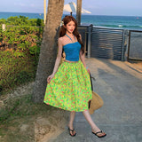 Dopamine Summer Beauty Ootd Wears A Hanging Neck Suspension Summer Set Women's New Island Vacation Skirt