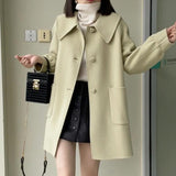 2025 Autumn And Winter New Long Love Buckle Thin Hair, The Coat Shows Thin Age Doll Collar Of The Coat
