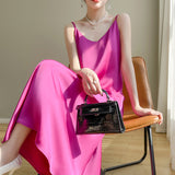 Silk Satin 2026 Spring And Summer New Women's V-Neck Long Dress Solid Color Temperament Adjustable Long Dress Sleeveless Sleeveless Sling
