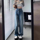 Denning Blue Straight Jeans Women Autumn And Winter High-Rise Loose Thin Small Broad Leg Pants 2025 New