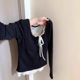 Fake Two-Piece Under-Wearing Shirt Woman's New Early Autumn Chic Repair Shoulder Long-Sleeved White Blouse Spring And Autumn