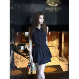 2026 Summer New Old Money Wind Showing White Tibetan Blue Sleeveless Dress Behind The Waist Tie With Hot Girl Skirt