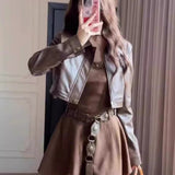 Set Of Women 2025 Spring And Autumn Korean Hottie Short Jacket Jacket Jacket Jacket Belt Sling Dress Two Sets