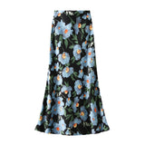 2025 New Fashion Tight Waist Retro Print Hanging Half-Body Skirt Fishtail Skirt Holiday Style 9939