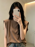 Can Shoulder White T-Shirt Women Sleeveless Summer Korean Version Of Loose Round Neck Solid Color Net Version Wide Shoulder Outside Wearing Waistcoat