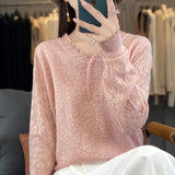 Fine-Woven Wool 2026 Autumn And Winter New Women's Short V-Neck Lace Loose Nail-Pind Jersey Knitted Sweater