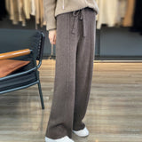 Pure Wool 2026 Autumn And Winter New Women's Pure Color High-Waist Wide Leg Pants Feel Loose Leisure Knitted Trousers