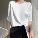 Airable Silk Satin 2026 Spring And Summer New Women's Round Collar Loose Solid Color Acetic Satin Noodles T-Shirt